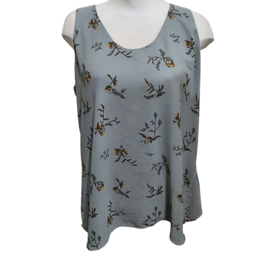 Camber & Grace Sage Green Floral‎ Sleeveless Blouse XL Wildflower Scoop Neck Top
